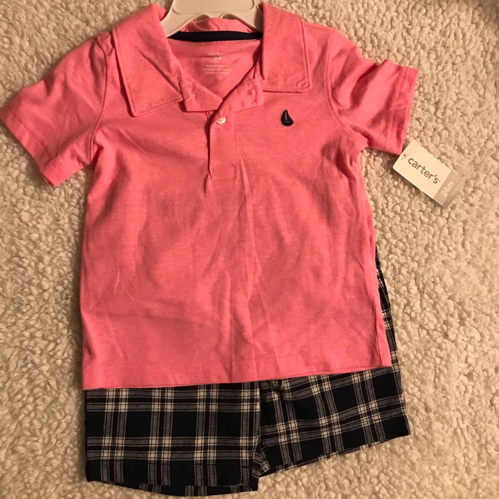 Carter’s Boys Pink and Blue Plaid Shorts Set